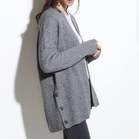 💕VINCE💕 Ribbed Side Buttoned Open Cardigan Sweater ~ Grey Wool Yak Small NWOT - Picture 5 of 16